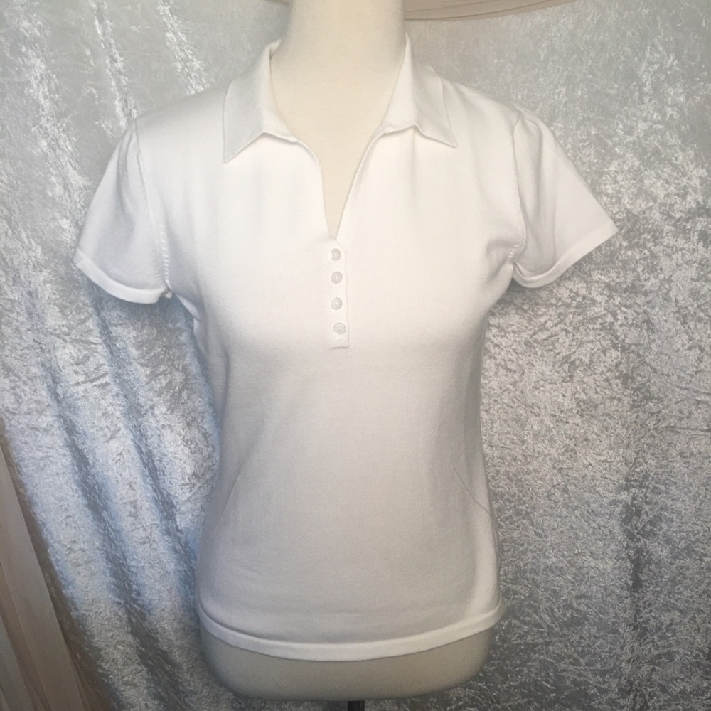 Talbots white women polo shirt Size Small